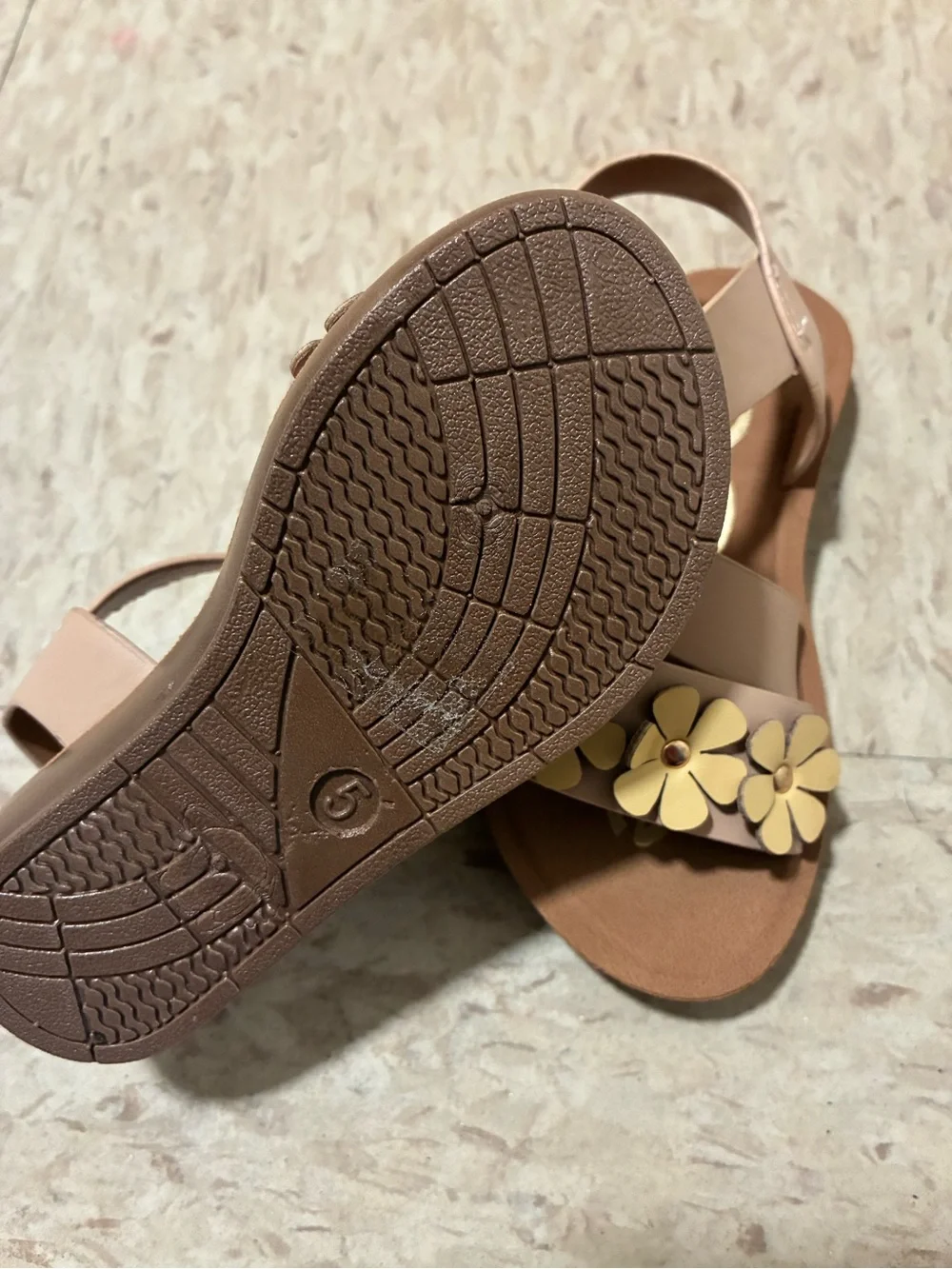bebe Tan Floral Strap Sandals for Kids